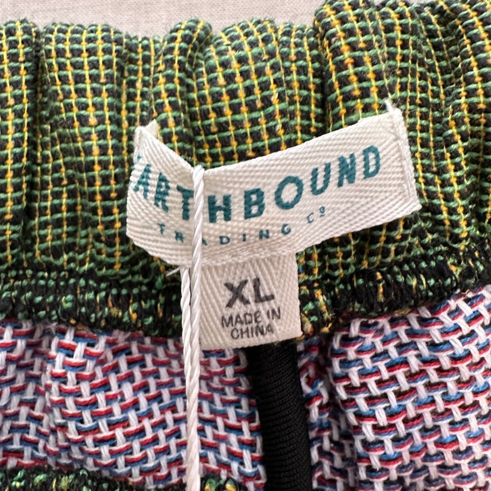 Earthbound Trading Co Women's XL Tapestry Pants Green Mushroom Butterfly Fringe - Picture 5 of 10